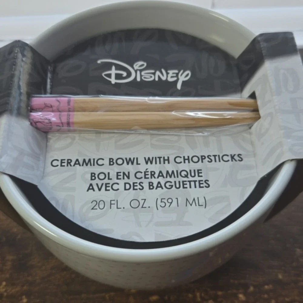 Disney Aristocats Marie Ceramic Bowl with Chopsticks 20oz Pink Bow New